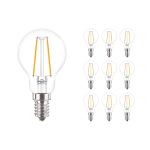 Fordelspakning 10x Philips Corepro LED Lustre E14 Ball filament klar 2W 250lm - 827 ekstra varm hvit | erstatter 25W